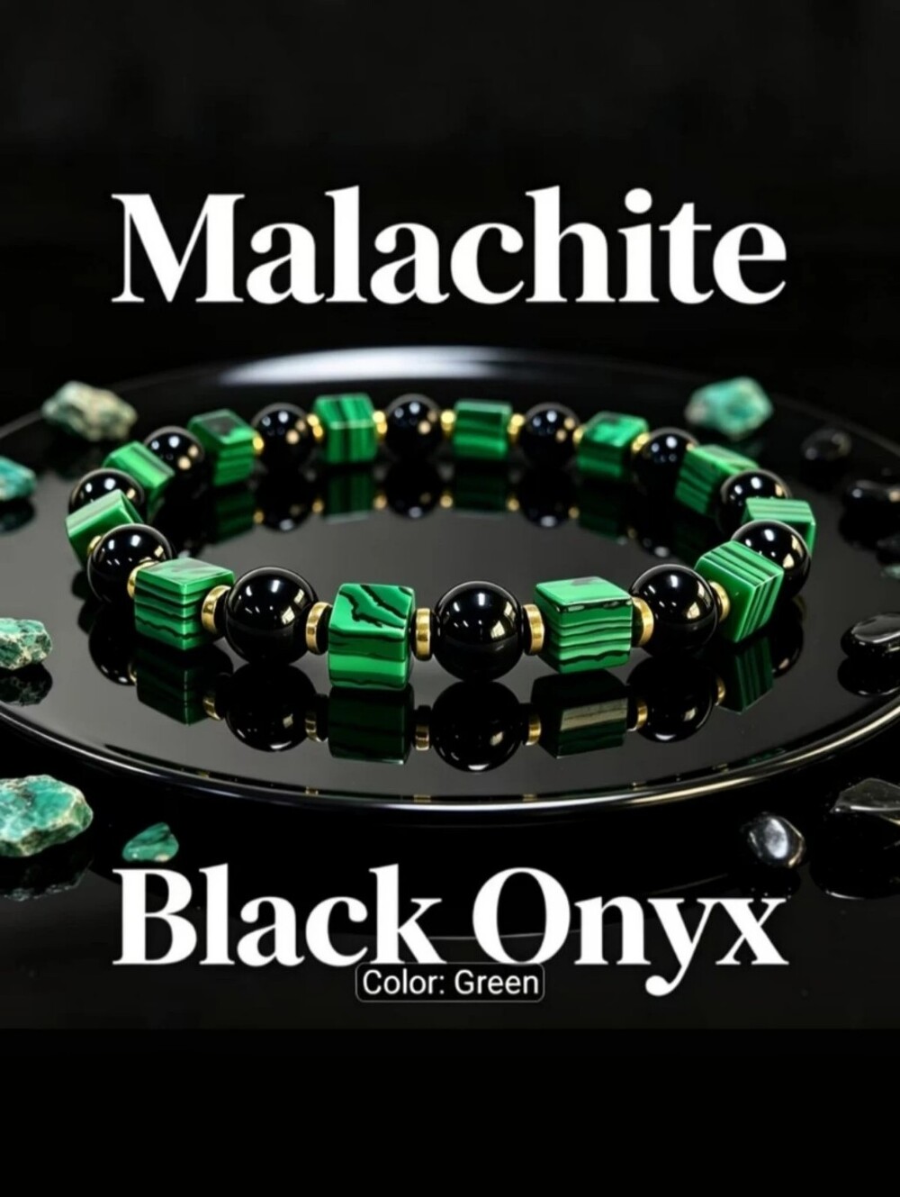 Nwt Natural Malachite Obsidian Unisex Bracelet Grounding Protective Wealth